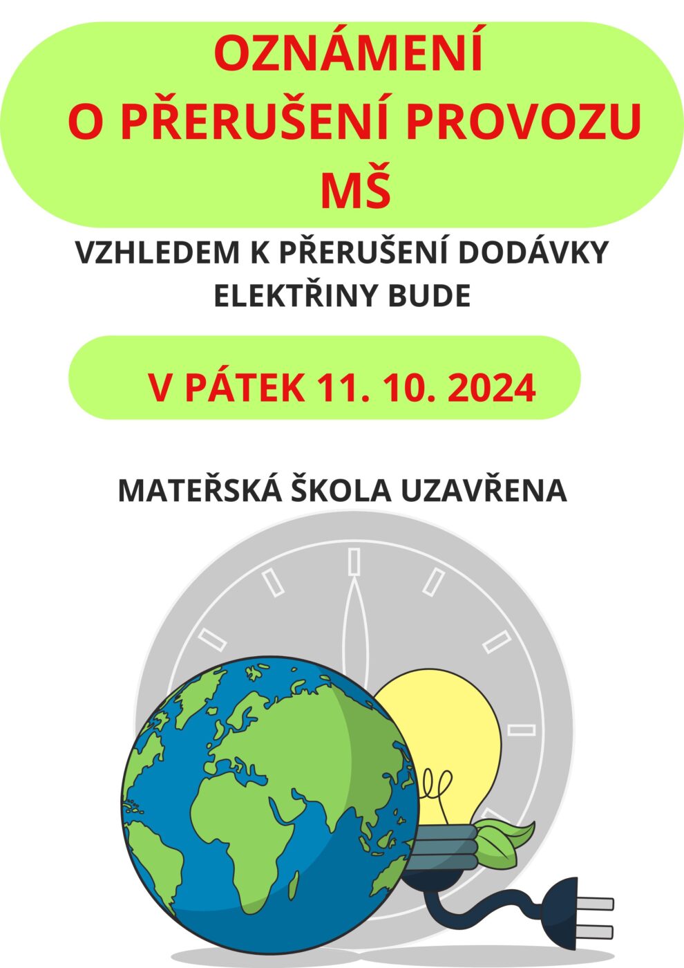 Oznámení o přerušení provozu MŠ